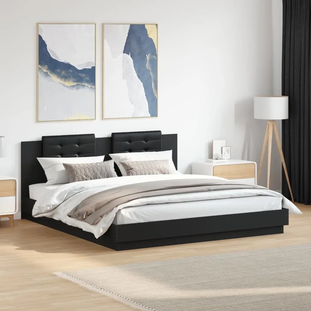 vidaXL Cadru de pat cu tăblie, negru, 160x200 cm, lemn prelucrat