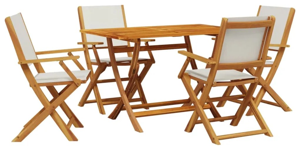 3281700 vidaXL Set mobilier de grădină 5 piese textil alb crem/lemn masiv