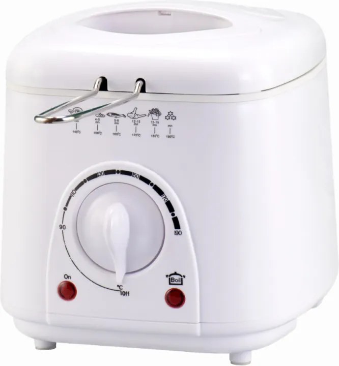 Friteuza Elite EDFF-1288W, 950 W, 1 L, Pana la 190°C, Capac transparent, Alb