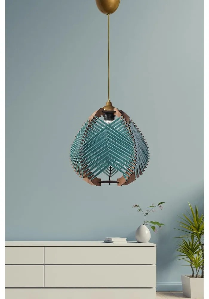 Lustră albastră/în culoare naturală cu abajur textil ø 25 cm Yola – Opviq lights