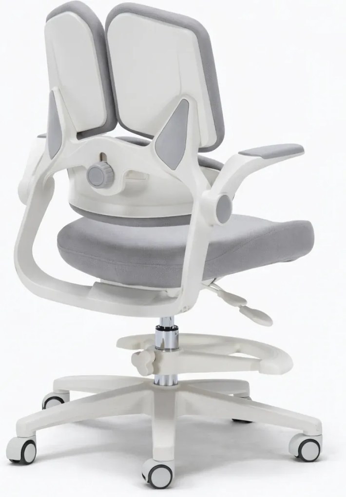 RESIGILAT- ErgoMotion Junior – Scaun Ergonomic pentru copii, Reglaje Multiple, Ajustare Personalizată, Adaptabil pe măsura creșterii, Suport Lombar 3 Zone, Roți Blocabile, Gri