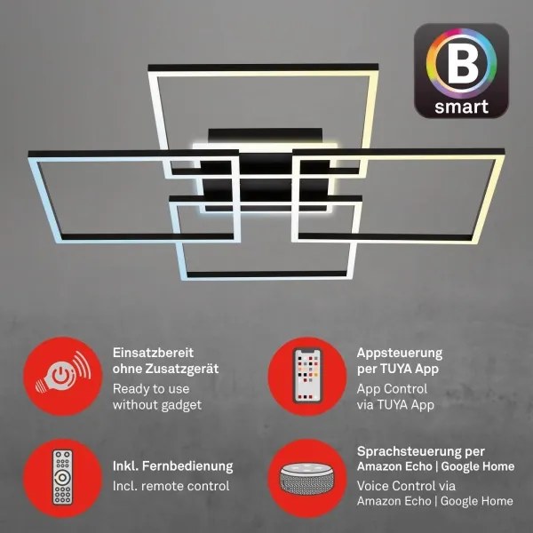 Brilo - Plafonieră LED dimabilă FRAME 50W/230V Wi-Fi Tuya + telecomandă 72,4x72,4cm negru