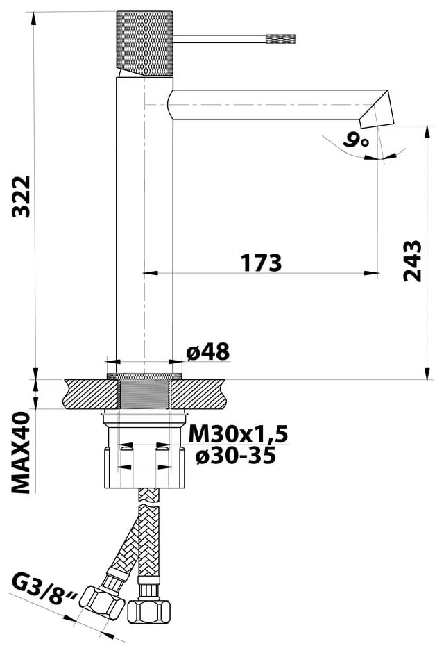 Baterie argintiu-lucios pentru chiuvetă înaltă Solaris – Sapho
