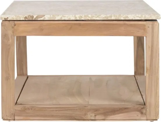 Măsuță de cafea din lemn reciclat cu blat din marmură, 120×60×40 cm, „Petra"