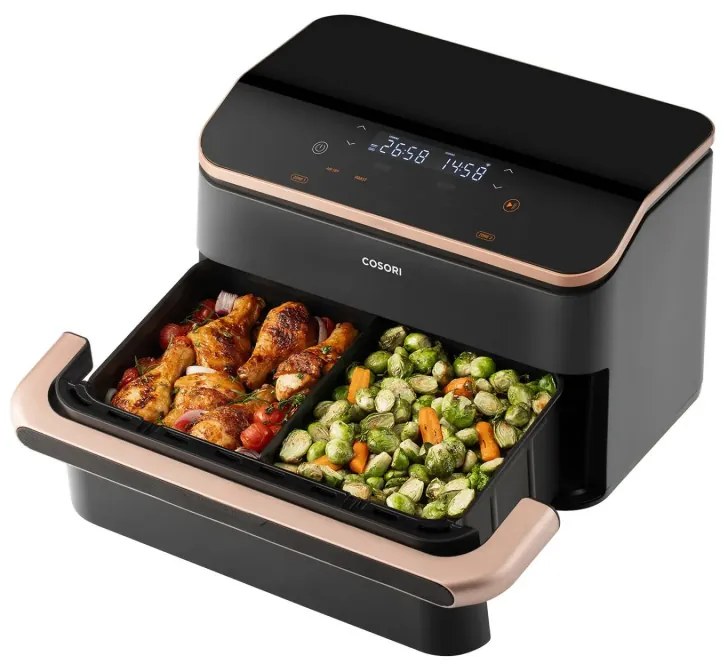 Friteuza cu aer cald Cosori Dual Blaze TwinFry CAF-TF101S, 10 L, 6 programe, 240°C, Timer, ThermoIQ, Negru