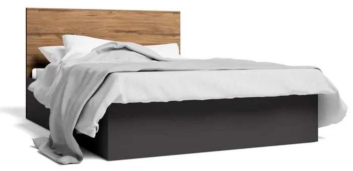 Pat dublu negru cu spațiu de depozitare și somieră 160x200 cm Malta - Marckeric