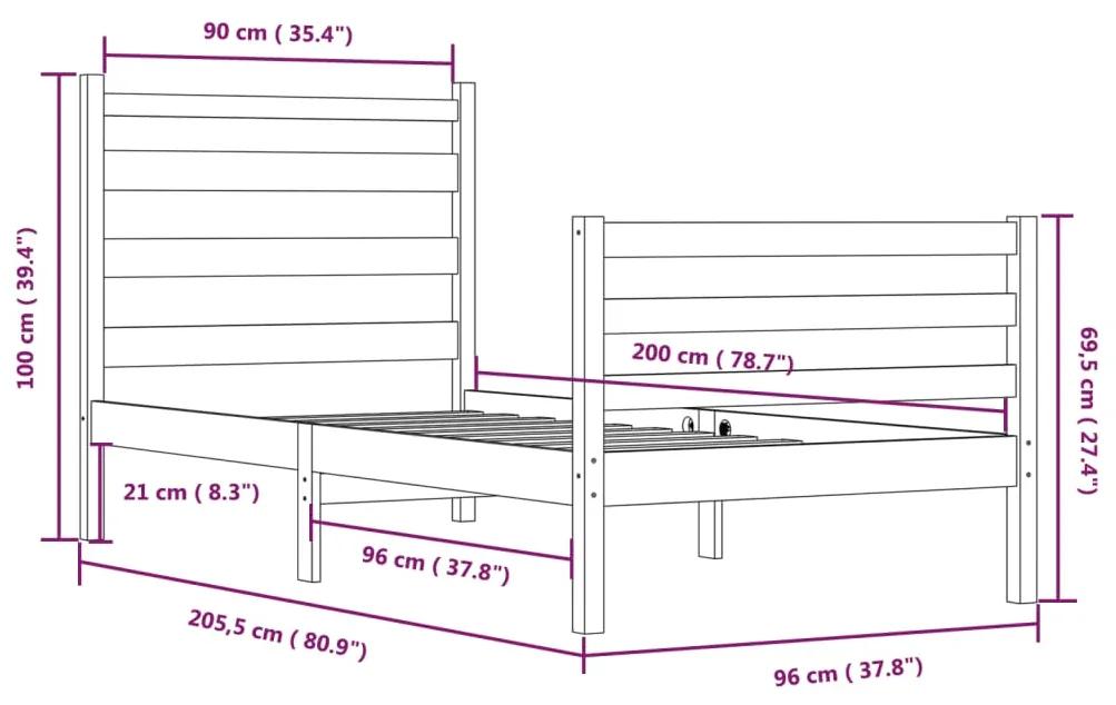 Cadru de pat, 90x200 cm, lemn masiv de pin, alb Alb, 90 x 200 cm