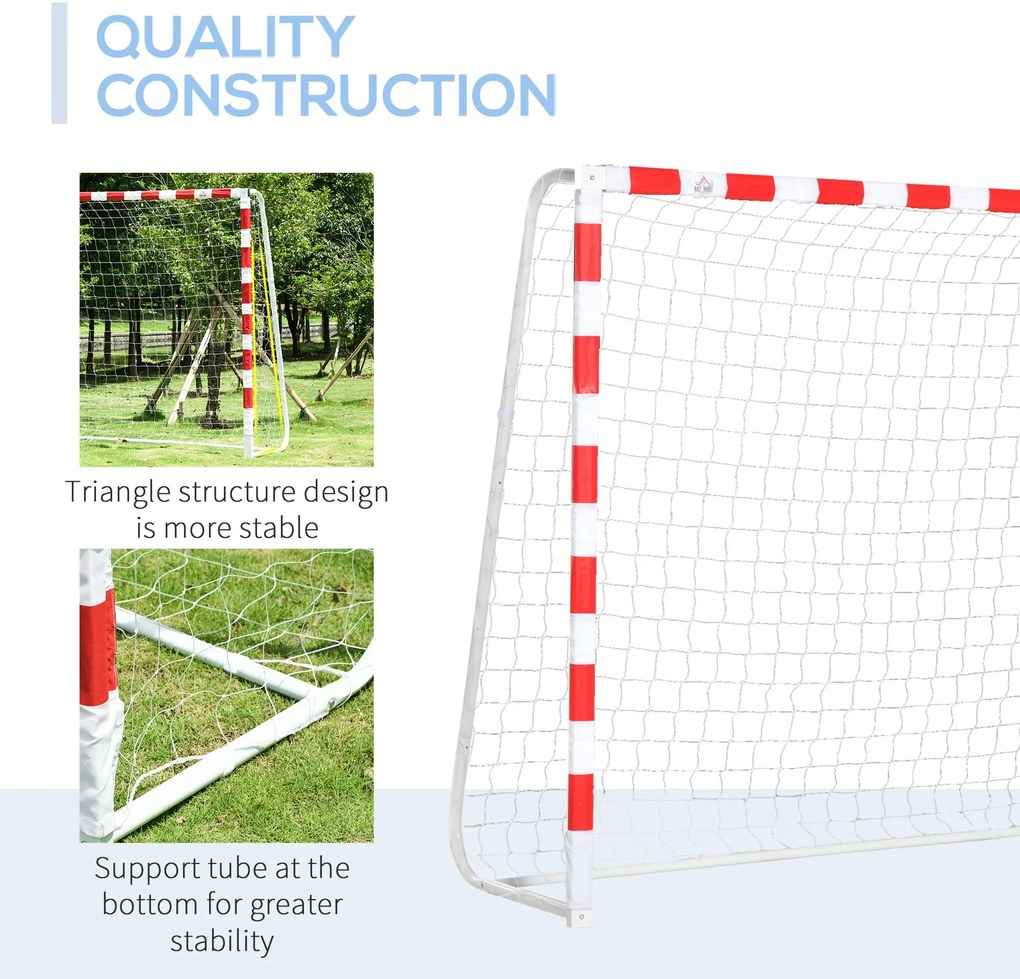 Plasa de Fotbal HOMCOM, Poarta de fotbal si fotbal de teren mic din plastic PE pentru Adulto si Copii, 302x83x201 cm | Aosom RO