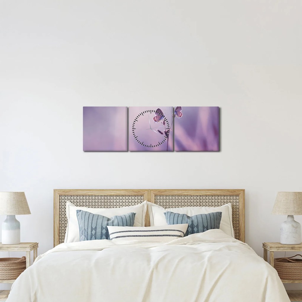 Tablou - Fluturi mov (cu ceas) (90x30 cm)