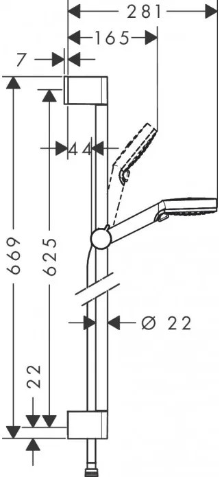 Set de dus, Hansgrohe Crometta Vario Unica, cu para 2 tipuri de jet, furtun si bara 65cm, crom, 26532400