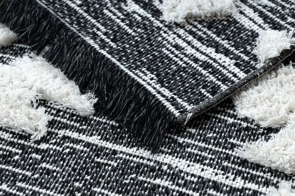 Covor ECO SISAL BOHO MOROC Etno Zig zag 22319 franjuri - două niveluri de lână gri / cremă, covor reciclat