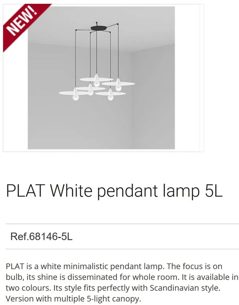 Lustra cu 5 Pendule design modern PLAT alb