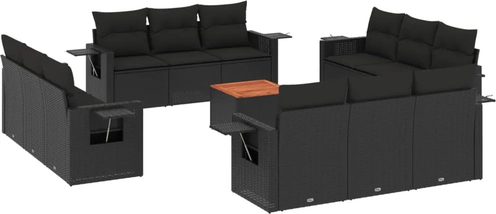 vidaXL Set mobilier de grădină cu perne, 13 piese, negru, poliratan