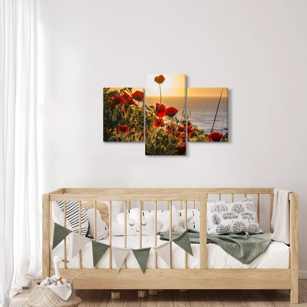 Tablou cu apus de soare cu flori de maci (90x60 cm)
