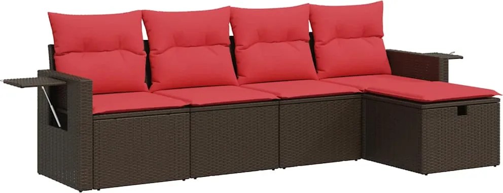 vidaXL Set canapele de grădină cu perne, 5 piese, maro, poliratan