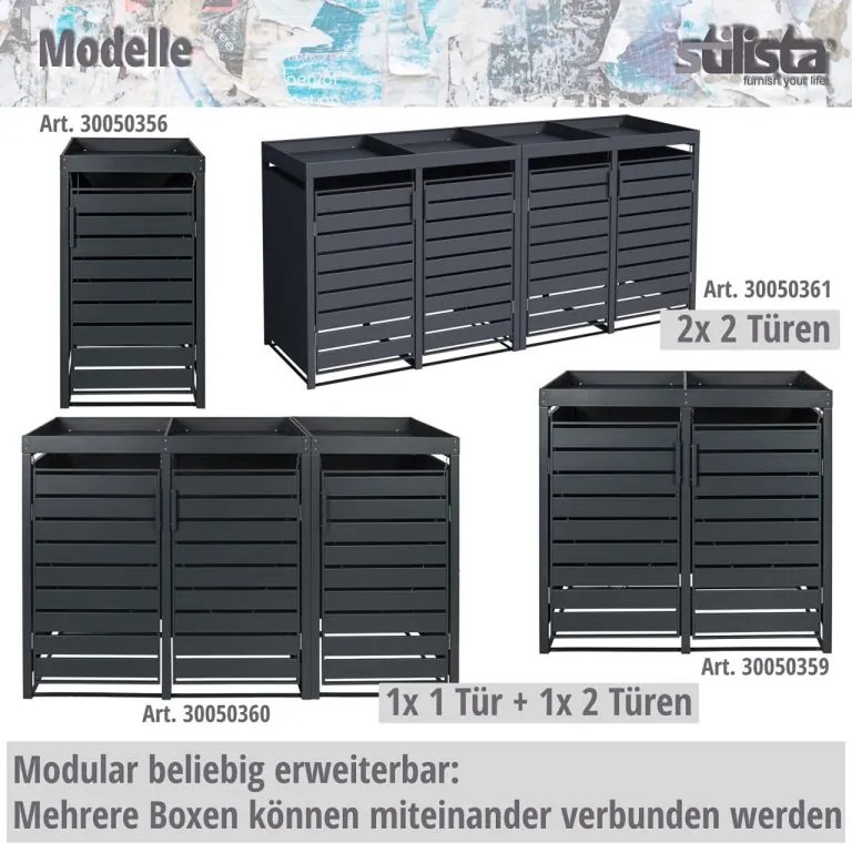 Dulap exterior STILISTA pentru 4 pubele, cu acoperiș pentru