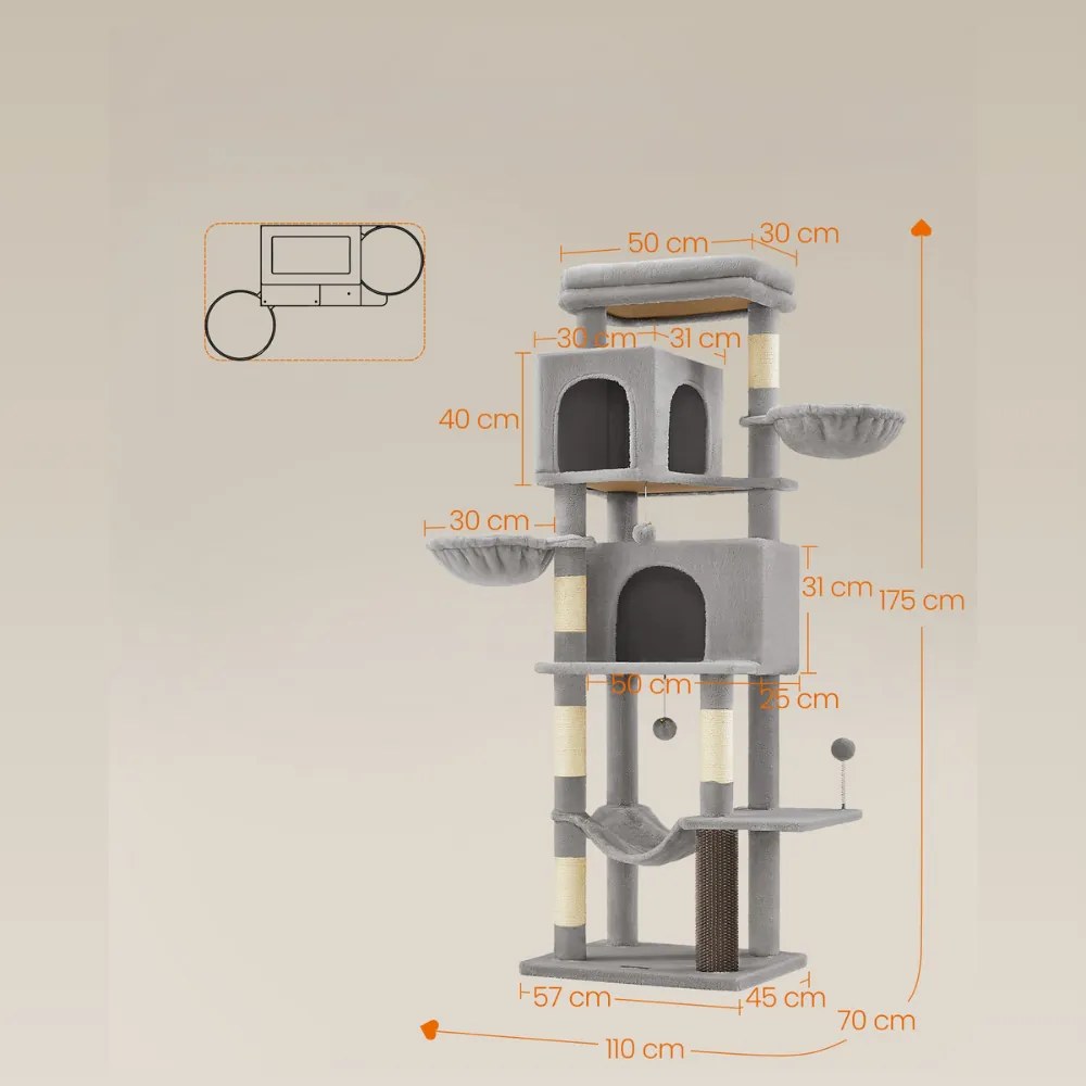 Copac pentru pisici TRISTAN, 57x45x175 cm, gri Feandrea