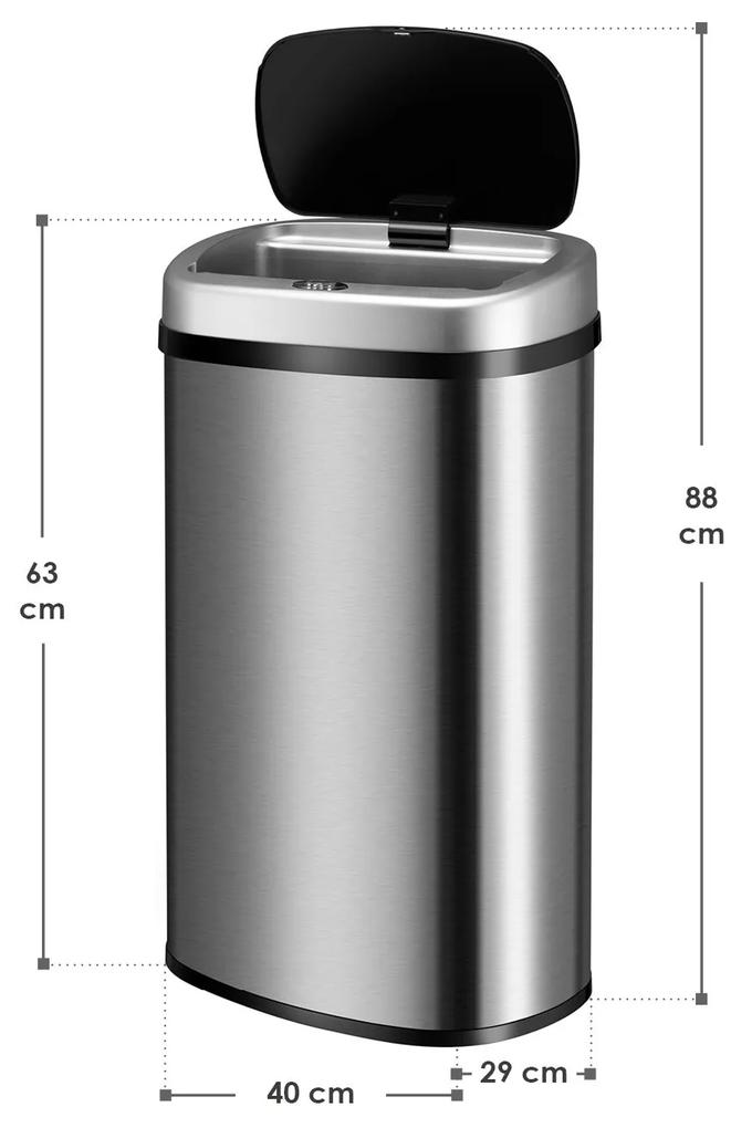 Coș de gunoi pătrat cu senzor - 60 L - argintiu