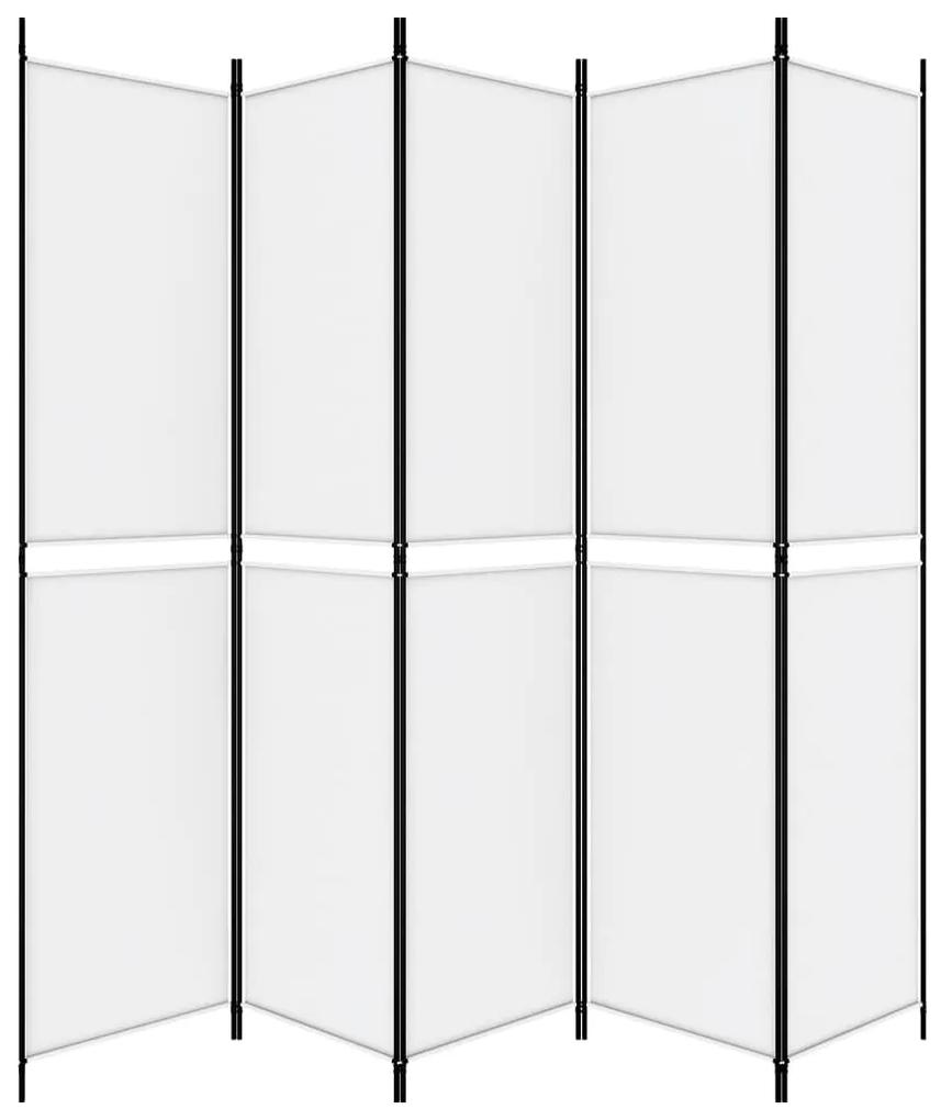 Paravan de camera cu 5 panouri, alb, 250x220 cm, textil Alb, 250 x 220 cm, 1