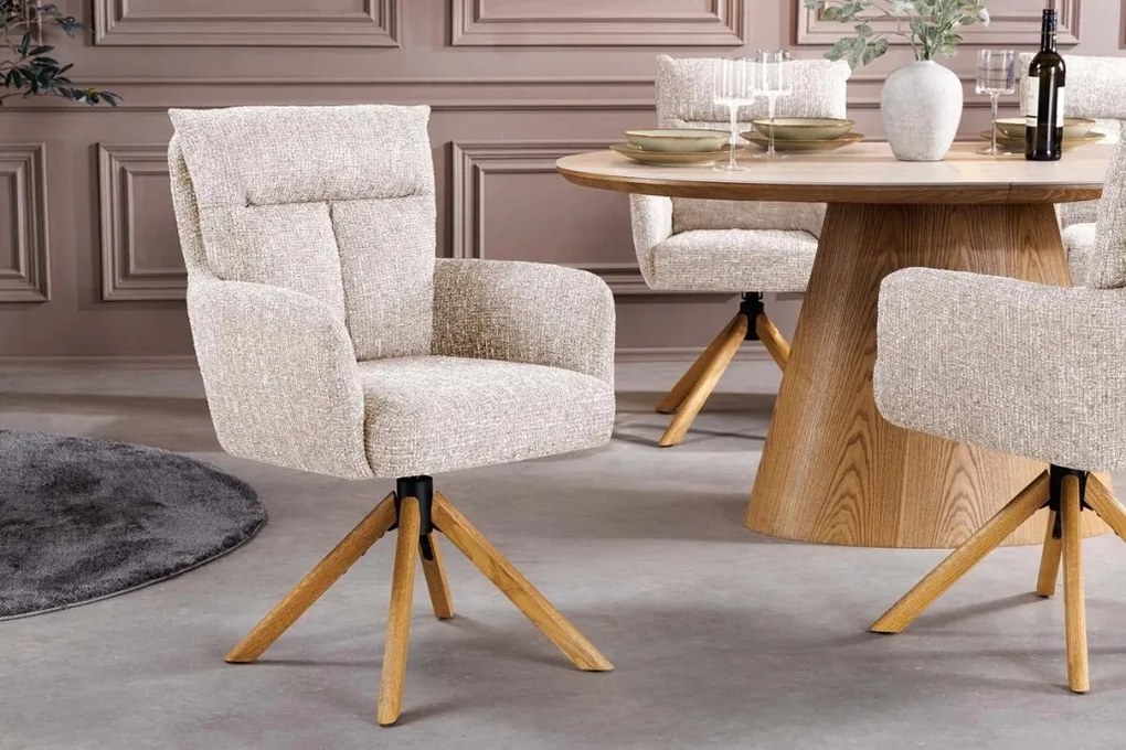 Set de 2 scaune pivotante picioare din lemn Big George sampanie greige texturat