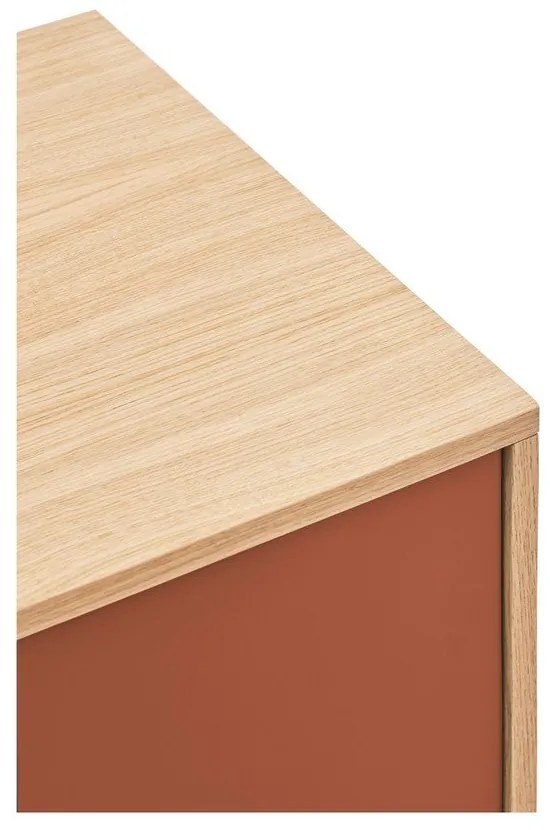 Comodă cu aspect de lemn de stejar Teulat Yoko, lățime 180 cm, roșu cărămiziu