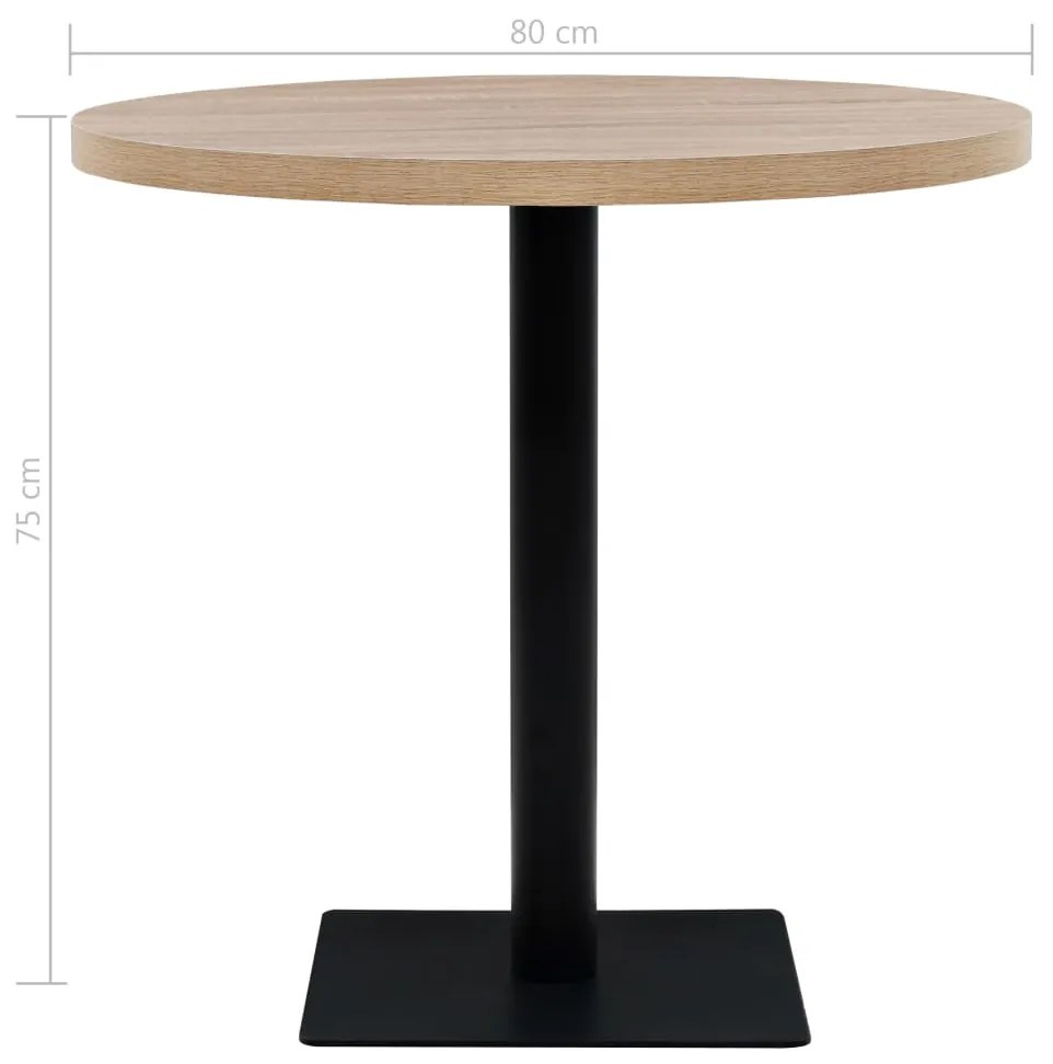 Masa bistro, MDF si otel, rotunda, 80x75 cm, culoare stejar 1, Stejar, 80 x 75 cm