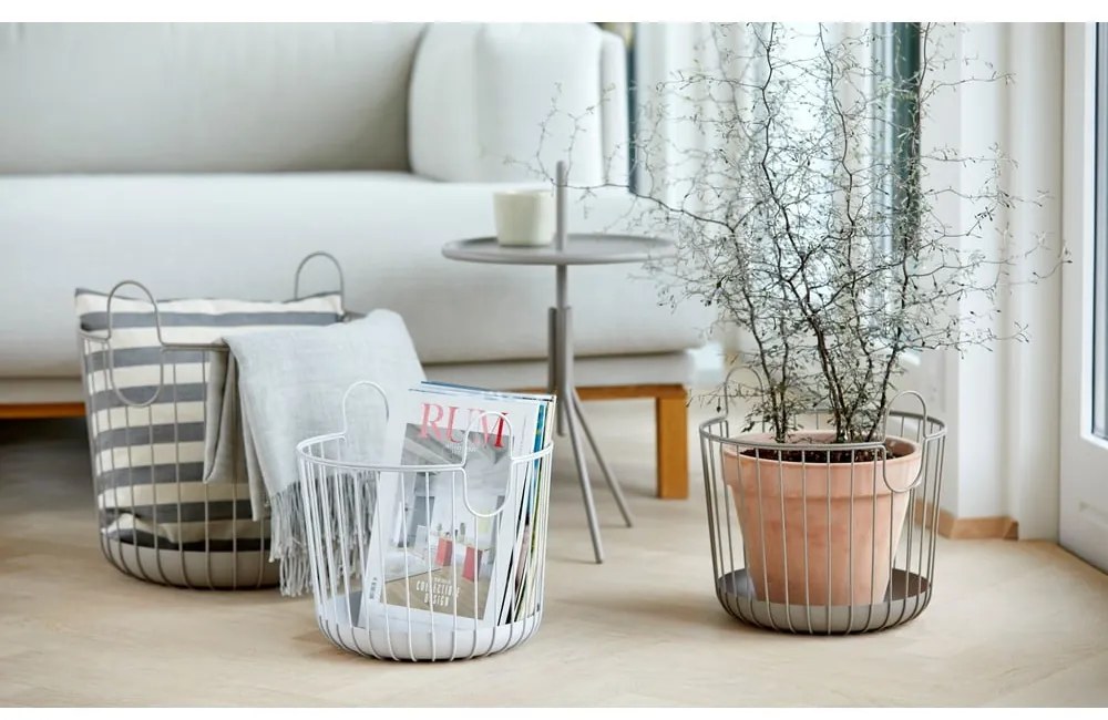 Coș de depozitare din metal Zone Inu, ø 30 cm, alb