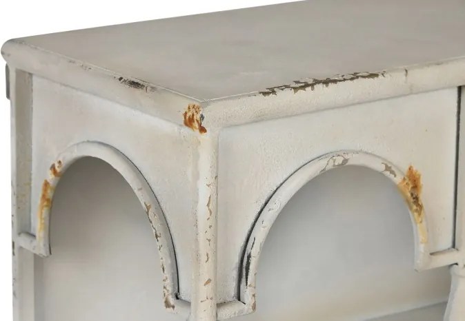 Etajeră de perete din metal, alb, trei arcade și 2 rafturi compartimentate, finisaj antichizat, 70 x 60 x 20 cm, „Fontaine”