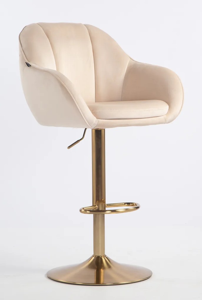 HR2055W Scaun Crem din Catifea cu Bază Aurie