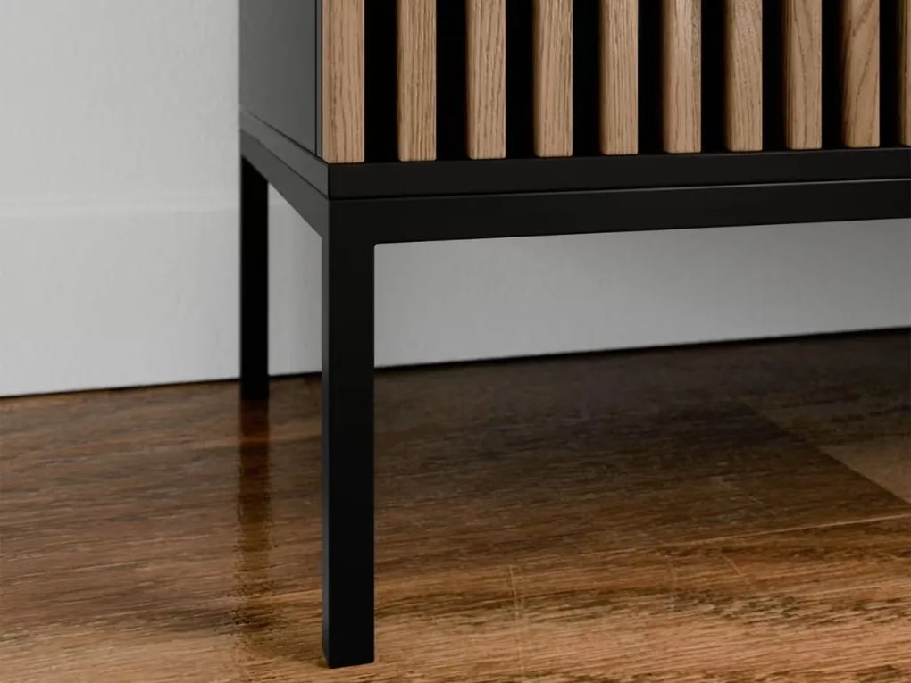 Comoda MEORATI 150x40 cm, neagra/dub artisan