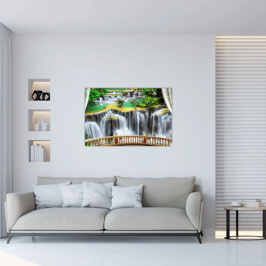 Tablou - Privire la cascade magice (90x60 cm)