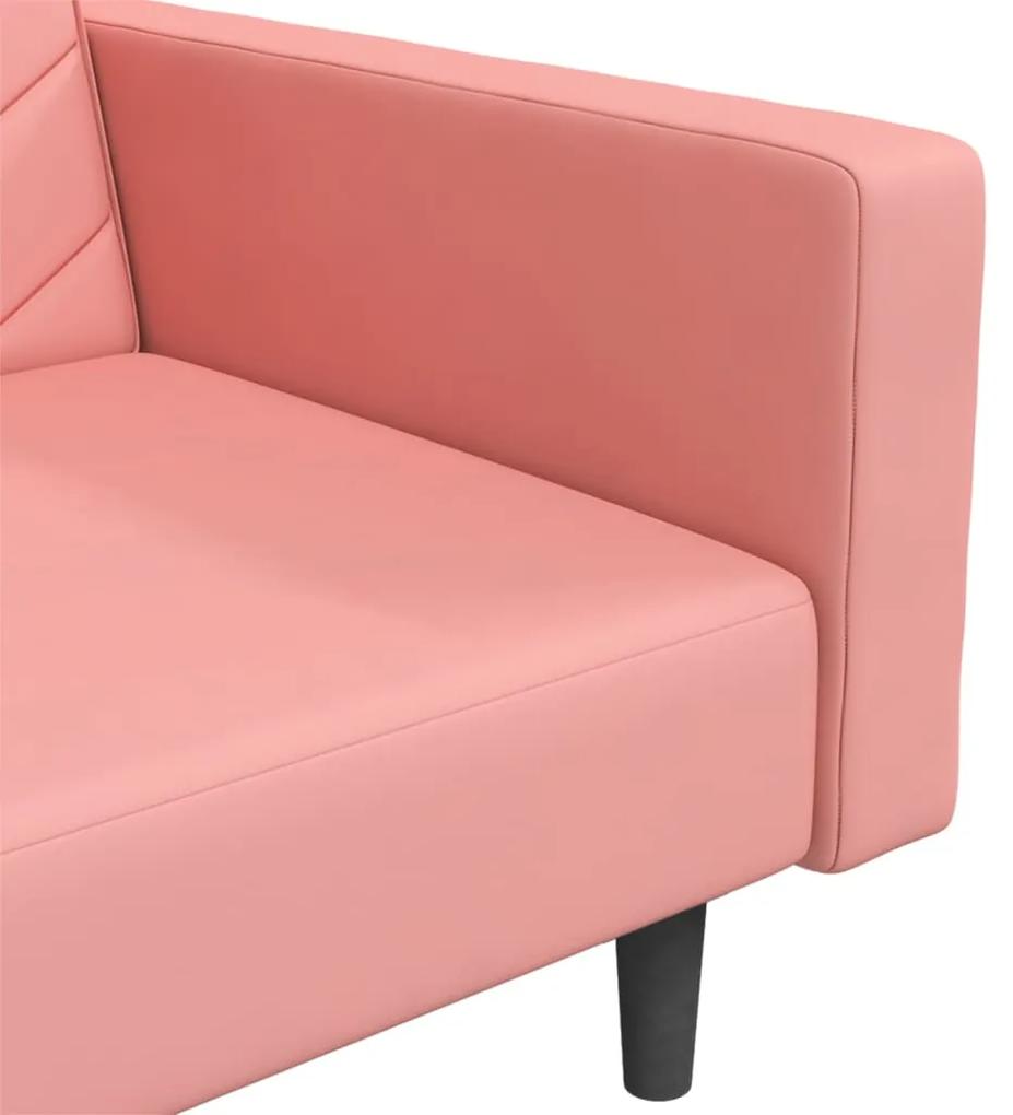 Canapea extensibila 2 locuri, 2 pernetaburet, roz, catifea Roz, Cu scaunel pentru picioare