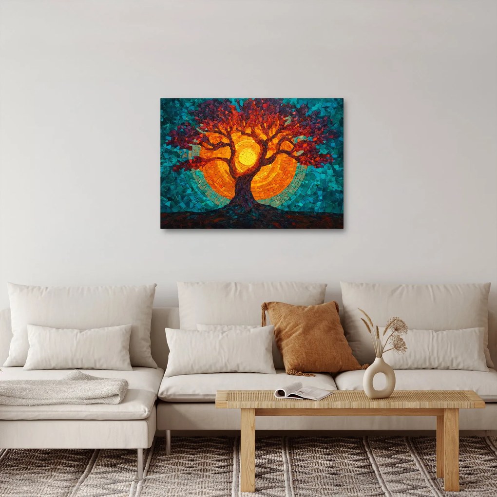 Tablou - Arborele vieții și soarele în mozaic (70x50 cm)