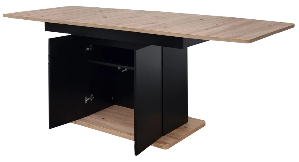 Masă de sufragerie Schultz (Stejar artisan + negru) (pentru 4-8 persoane). 1082838