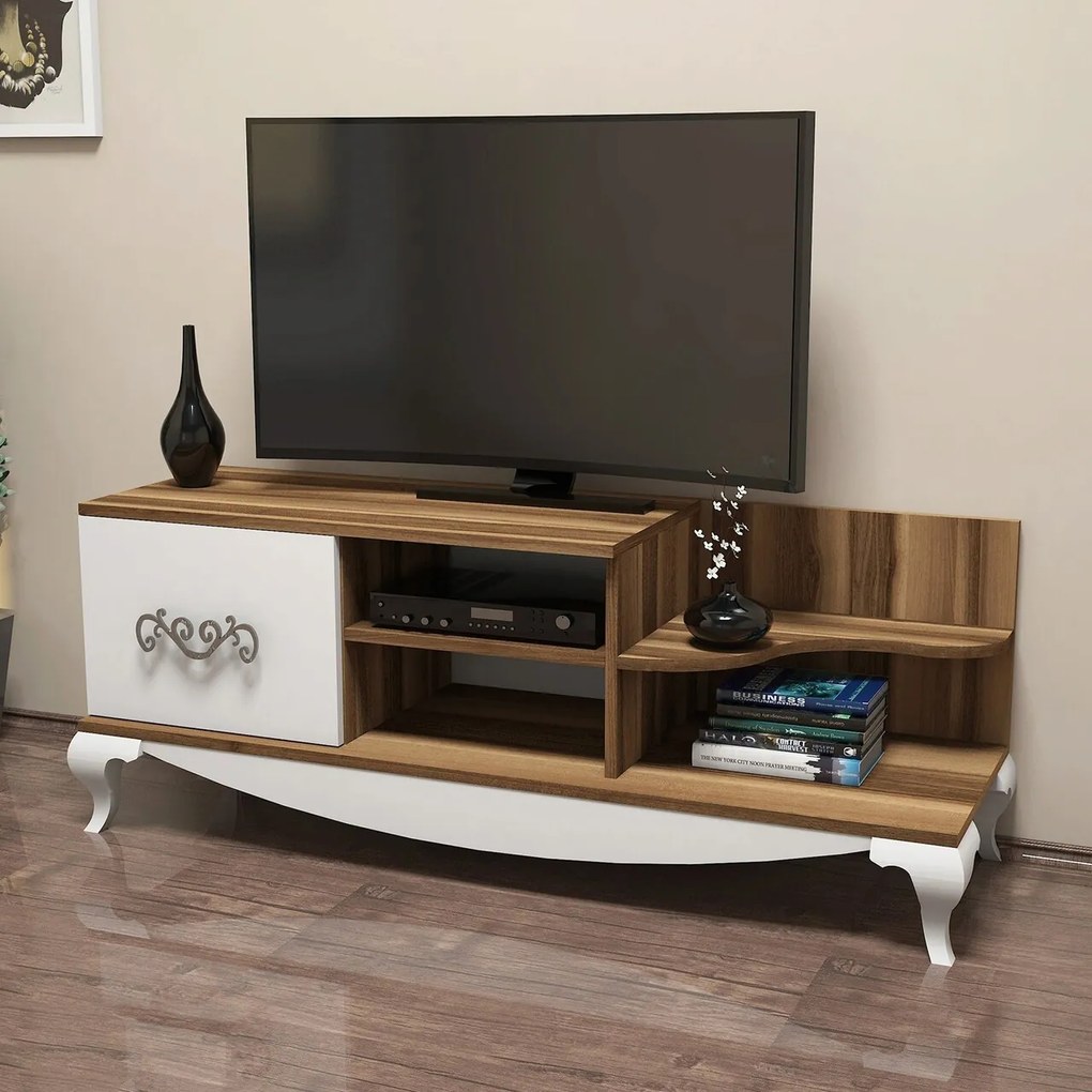 Comoda TV, Hanah Home, Sultan, 130x50.6x45 cm, Nuc/Alb