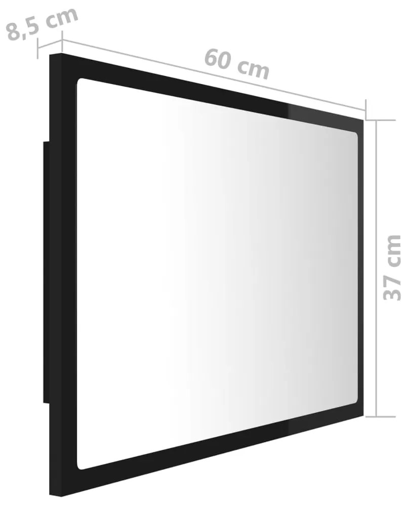 Oglinda de baie cu LED, negru extralucios, 60x8,5x37 cm negru foarte lucios