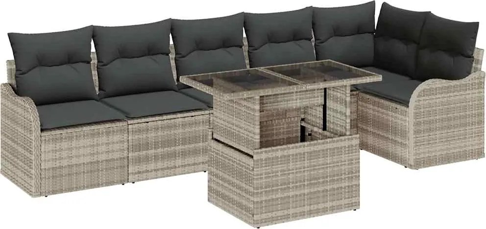 vidaXL Set de canapea cu pernă 7 pcs Gri deschis Rattan poli