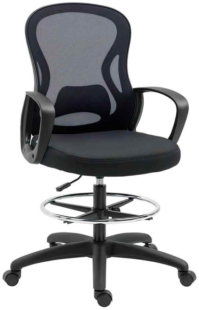 Vinsetto Scaun de birou cu șezut înalt fotoliu de birou din plasă înălțime reglabilă rotativ cu suport pentru picioare negru | Aosom Romania