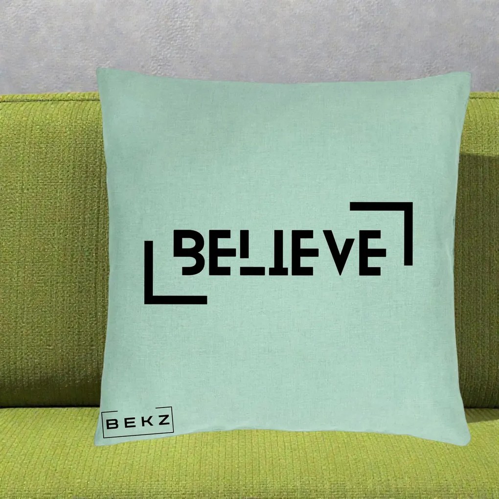 Perna Decorativa Believe Minimalist, 40x40 cm, Verde Menta, Husa Detasabila, Perna Inclusa, BEKZ®