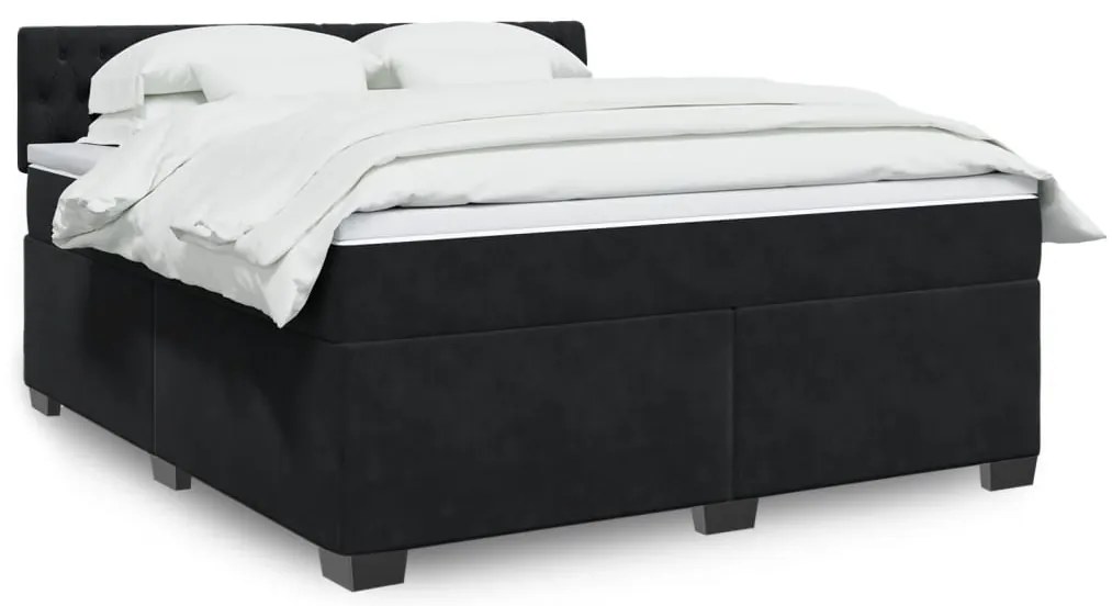 vidaXL Pat box spring cu saltea, negru, 180x200 cm, catifea