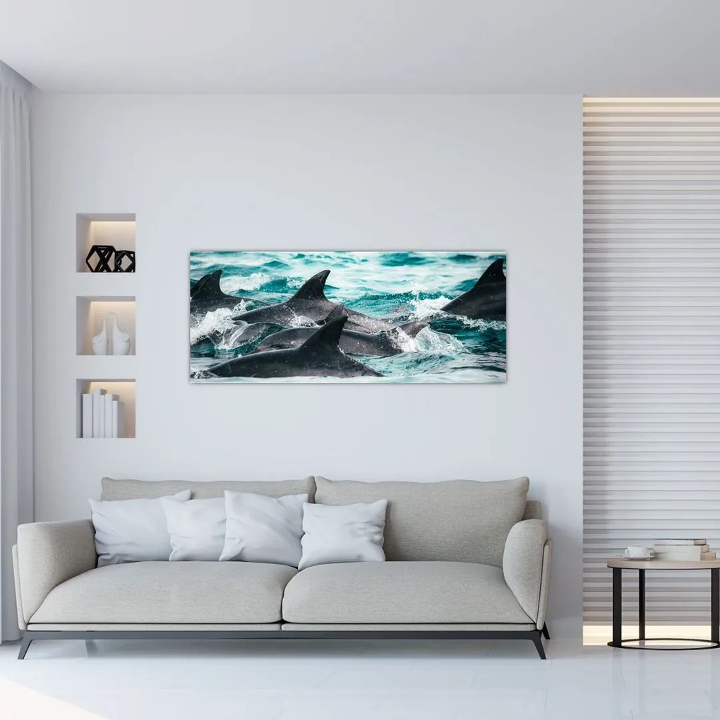 Tablou - Delfini în ocean (120x50 cm)