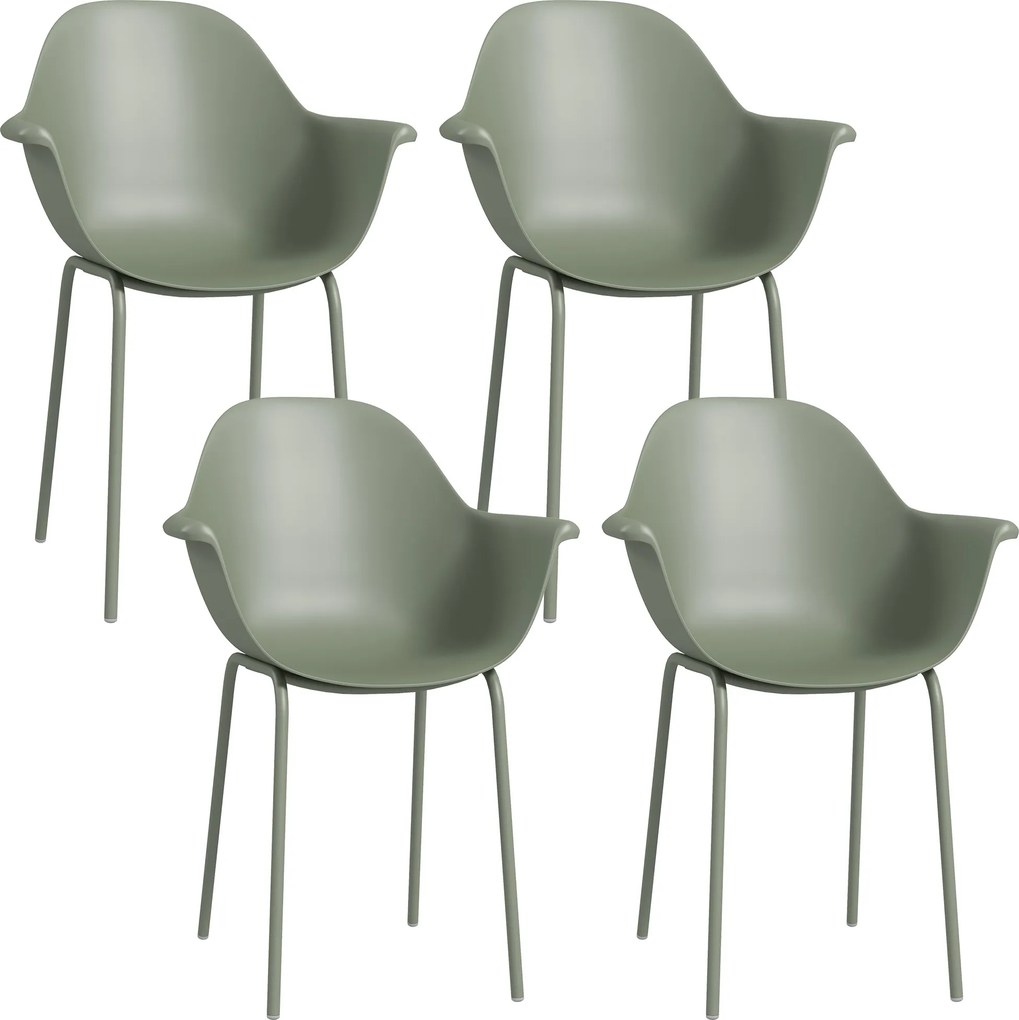 Outsunny Set de 4 Scaune de Grădină Verzi, Stivuibile, cu Spătar Înalt și Cotieră, Cadru din Metal, Ideal pentru Spații Exterioare | Aosom Romania