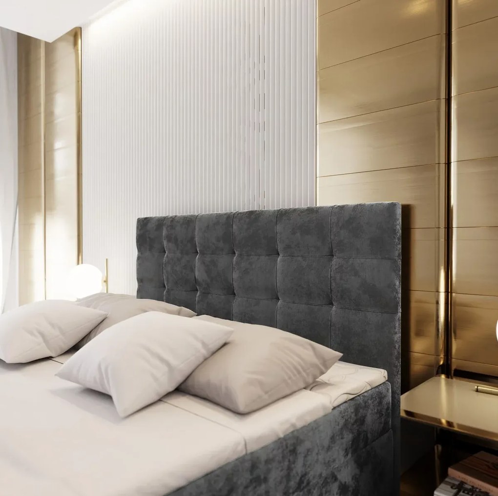 Pat tapițat boxspring GLORIEN VELVET 160x200 cm gri Saltele: Saltea cu arcuri Bonell