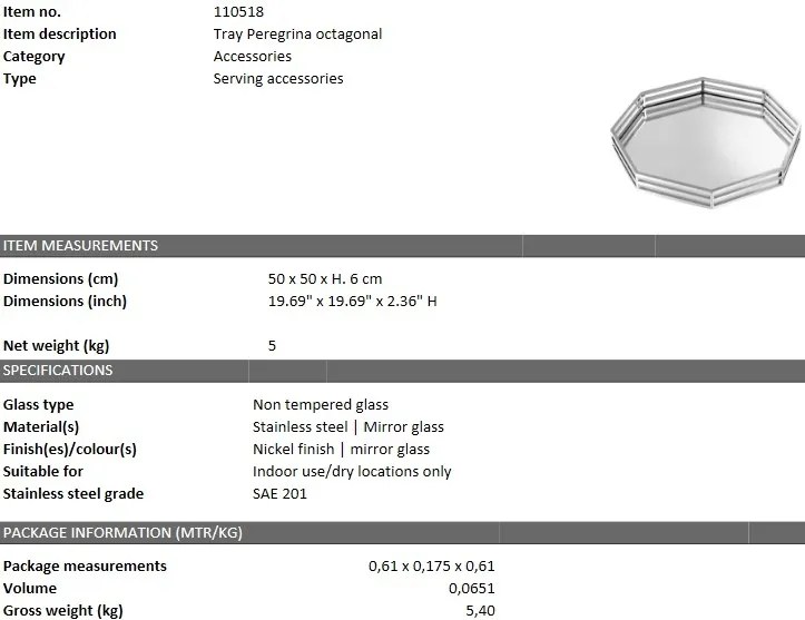 Tava design LUX Peregrina 110518 HZ