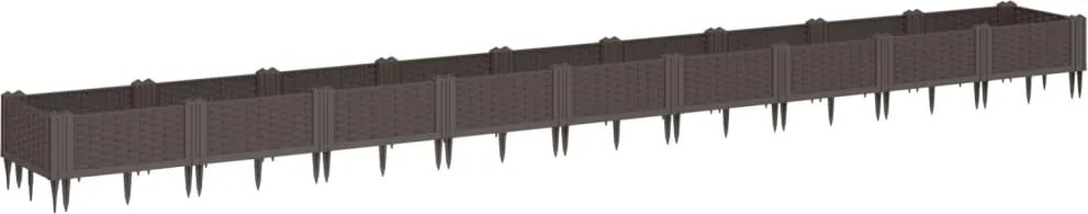 vidaXL Jardinieră de grădină cu țăruși, maro, 362,5x42,5x28,5 cm, PP