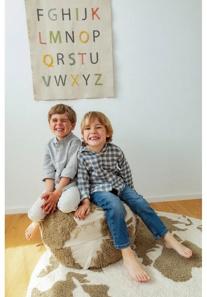 Fotoliu puf pentru copii verde-crem World Map – Lorena Canals