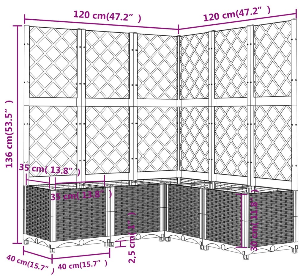 Jardiniera de gradina cu spalier,gri inchis, 120x120x136 cm, PP 1, Morke gra, 120 x 120 x 136 cm