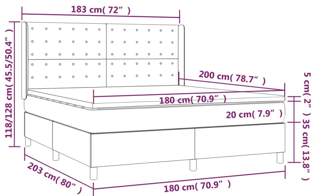 Pat box spring cu saltea, gri inchis, 180x200 cm, catifea Morke gra, 180 x 200 cm, Nasturi de tapiterie