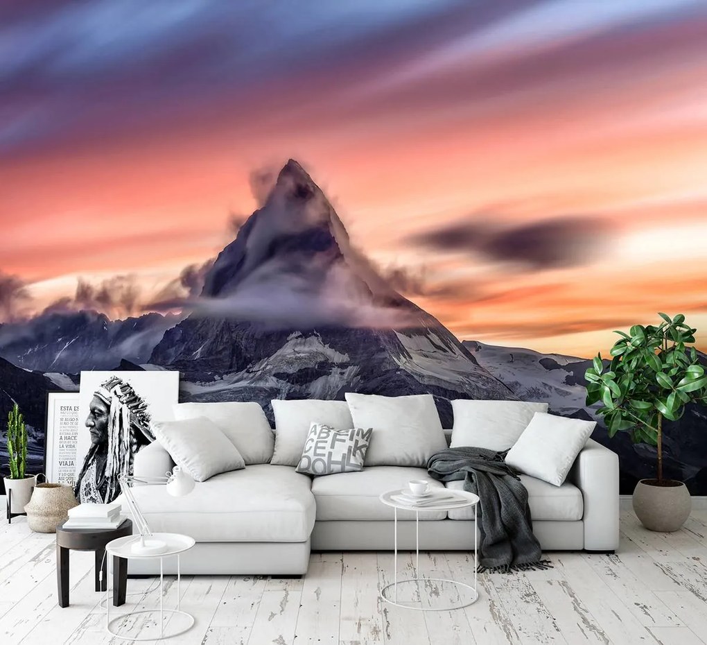 Fototapet - Apus de soare în munți (254x184 cm)