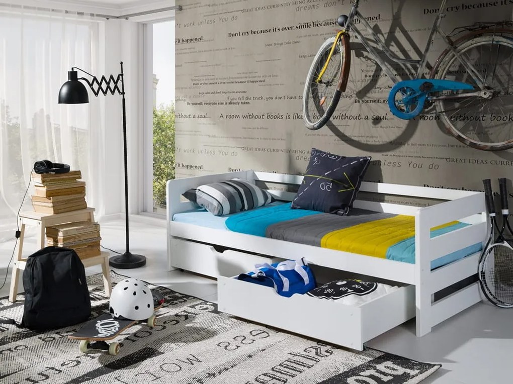 Pat pentru copii 90 x 200 cm Erin (cu somieră și sp. depozitare) (Alb). Promo -10%. 1012941